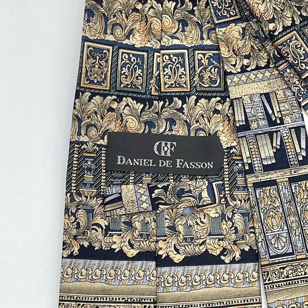 Daniel De Fasson Ionic Tie 100% Silk Blue Handmade Tie‎ Designer